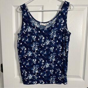 Real Clothes Saks Fifth Avenue sz Large tank, rayon, blue floral, office, spring